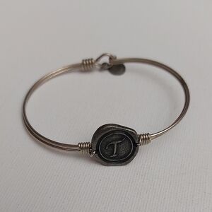 L+D Luca And Danni Pewter Tone Letter T Focal Silver Tone Bangle Bracelet